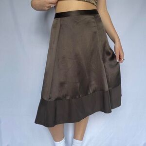 jacob 100% silk brown flowy midi skirt